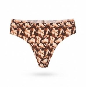 Calvin Klein Women Thong Underwear All Over Print Brown Tan, Size XL, NWT